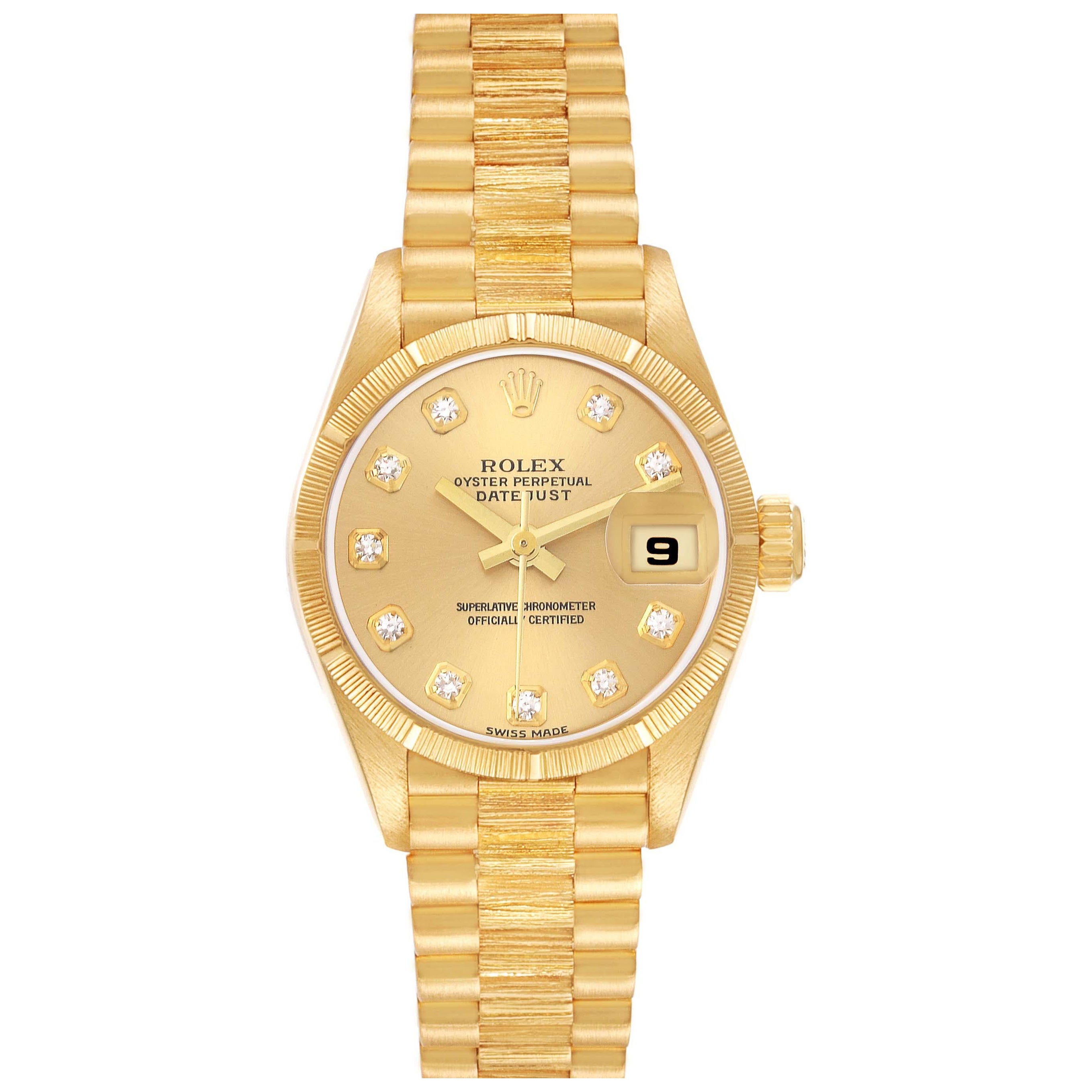 Rolex President Datejust 26 Diamond Dial Yellow Gold Ladies Watch 79278 For Sale