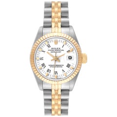 Rolex Montre Datejust pour femme en acier et or jaune avec cadran romain blanc 69173