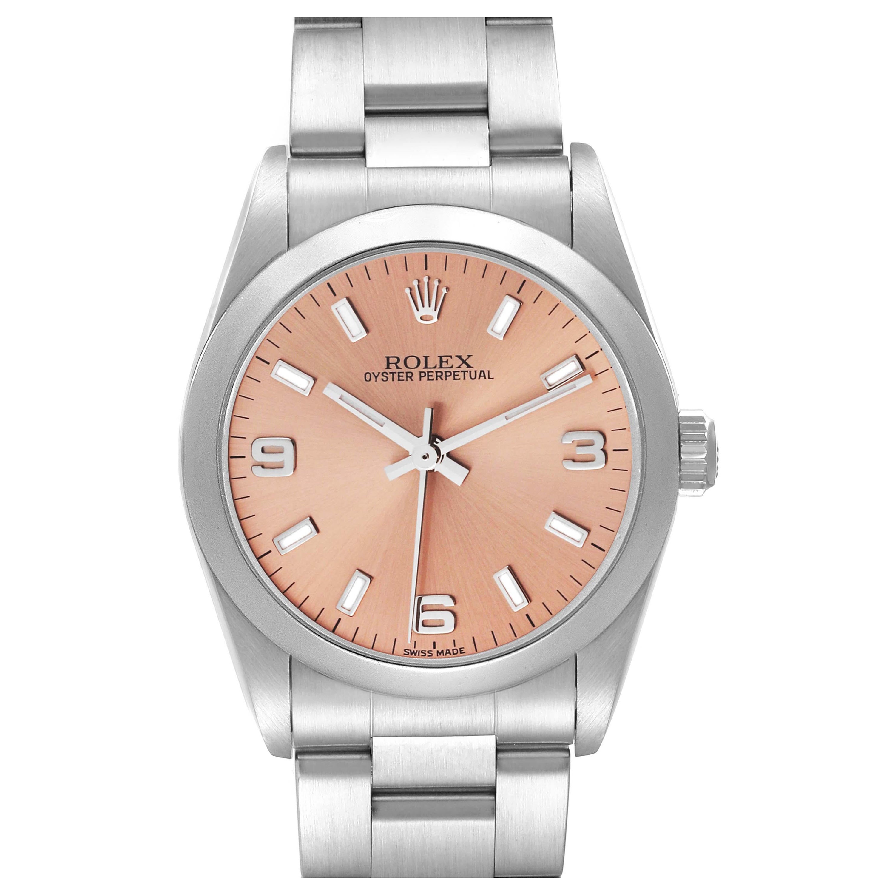 Rolex Oyster Perpetual Midsize Salmon Dial Steel Ladies Watch 77080 For Sale