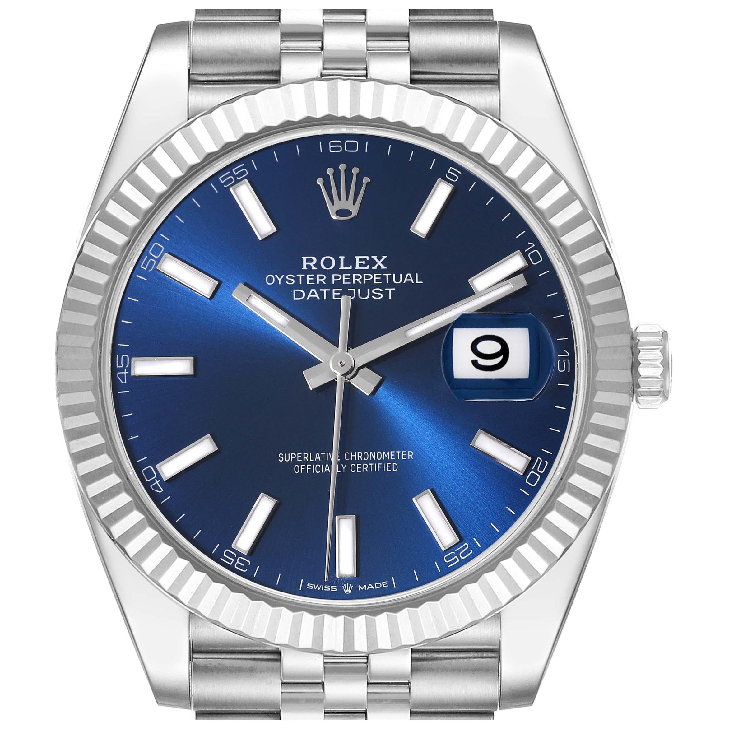 Rolex Datejust 41 Steel White Gold Blue Dial Mens Watch 126334 Box Card