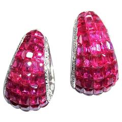 Ruby Diamond Gold Hoop Earrings 12