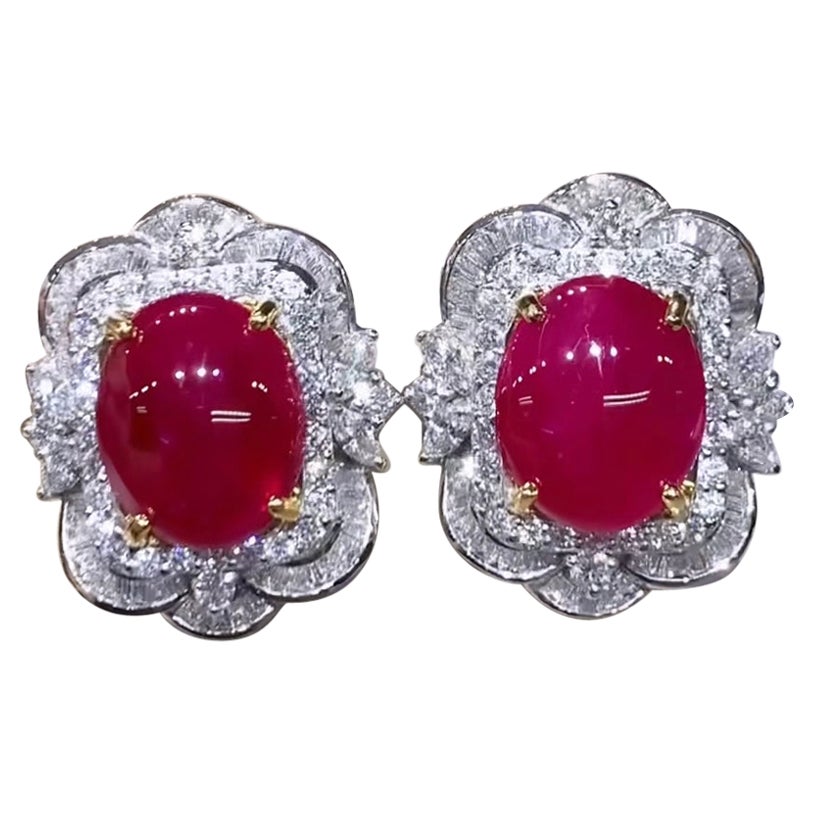 AIG Certified 11.00 Carat Burma Rubies  3.60 Ct Diamonds 18K Gold Earrings