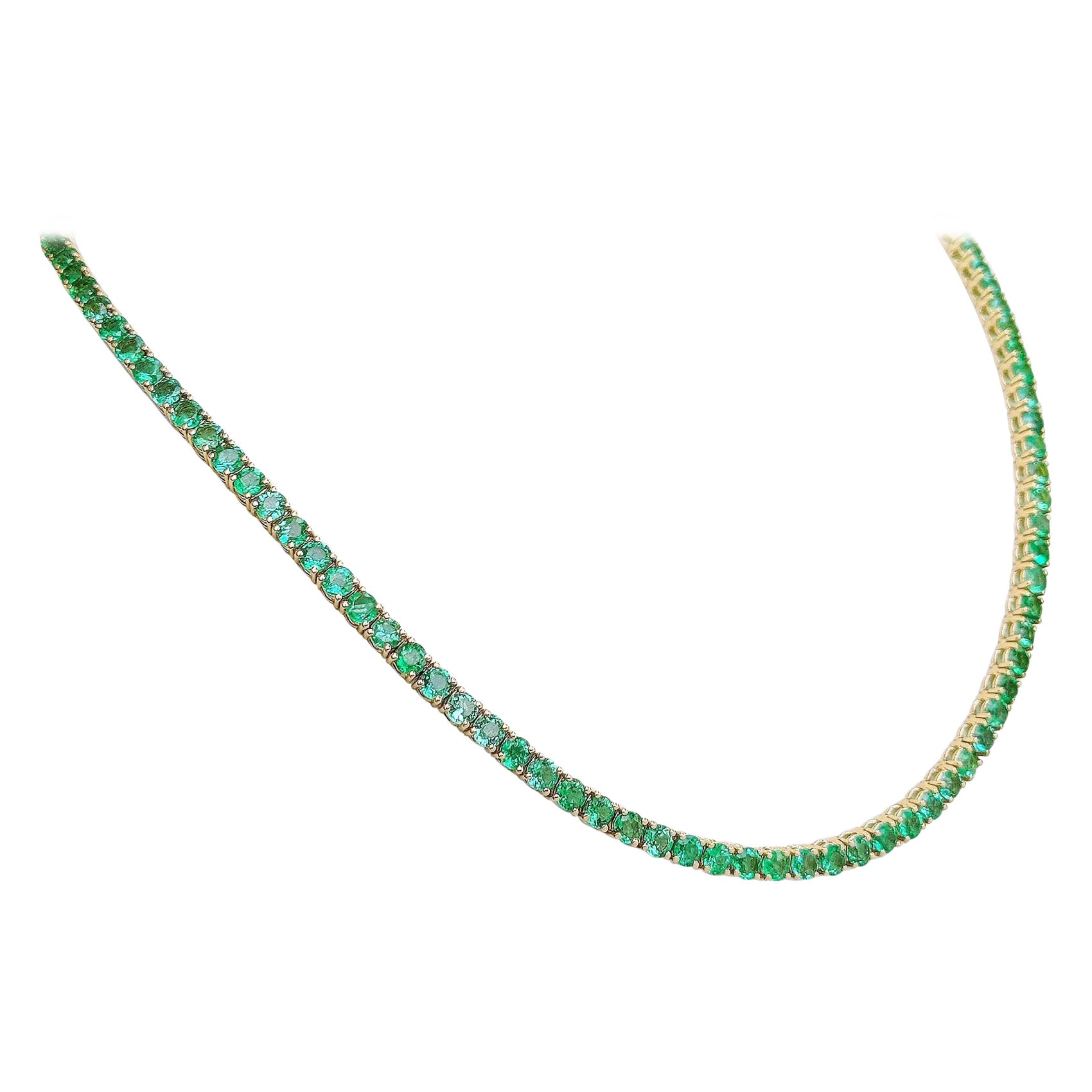 NO RESERVE! 27.79 Carat Natural Emerald Riviera - 14 kt. Gold - Necklace For Sale