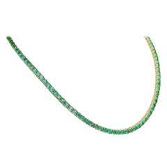 NO RESERVE! 27.79 Carat Natural Emerald Riviera - 14 kt. Gold - Necklace