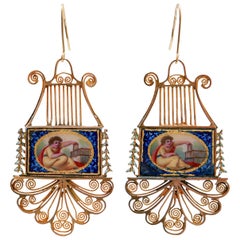 Vintage Enamel, 18 Karat Rose Gold Retrò Earrings.