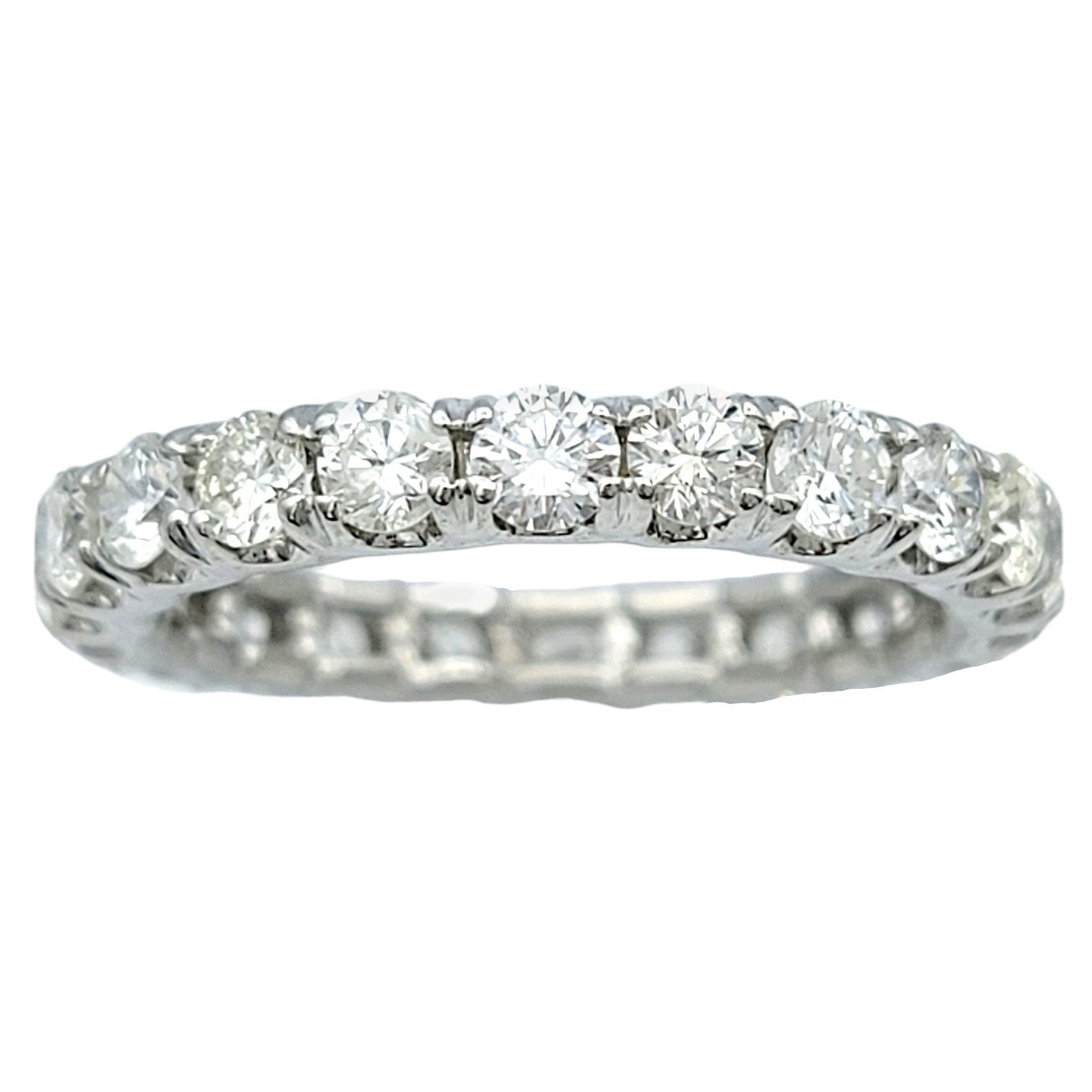 2.20 Carat Round Diamond Eternity Band Ring in 18 Karat White Gold, F-G / VS2 For Sale