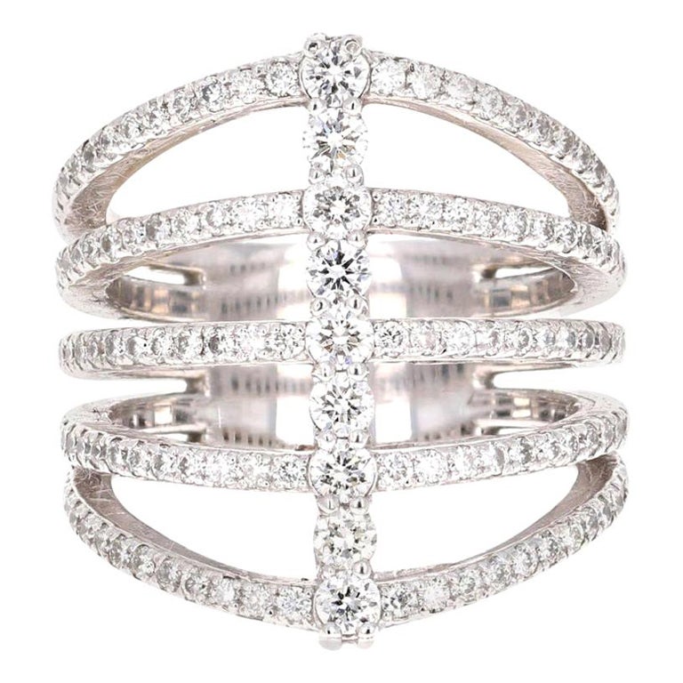 1.39 Carat Diamond Cocktail Ring 14 Karat White Gold For Sale