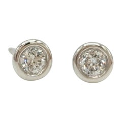 White Diamond Round Martini Bezel Stud Earrings in 14K White Gold
