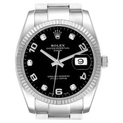 Rolex Date 34 Steel White Gold Black Diamond Dial Mens Watch 115234