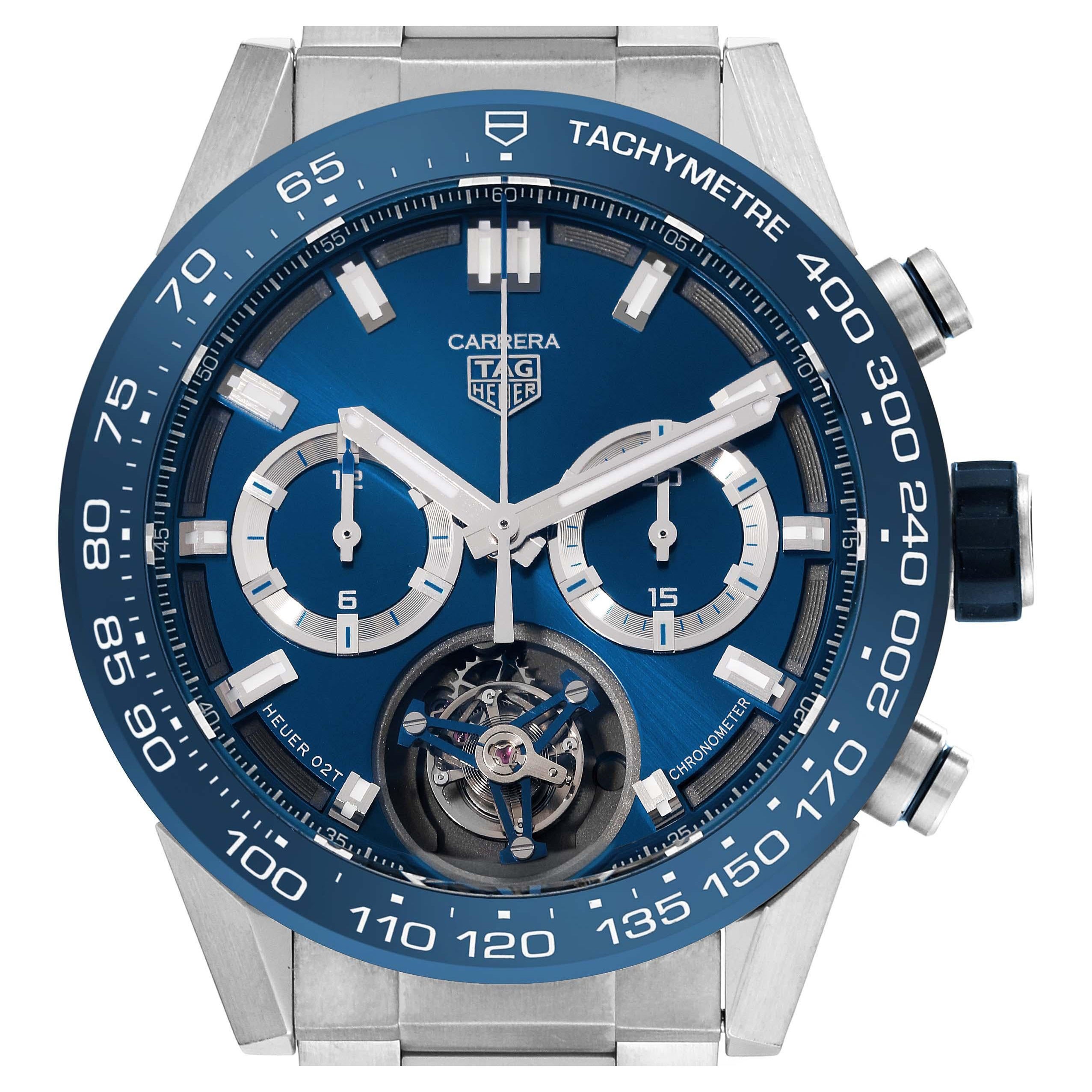 Tag Heuer Carrera Tourbillon Chronograph Titanium Mens Watch CAR5A8C Box Card For Sale