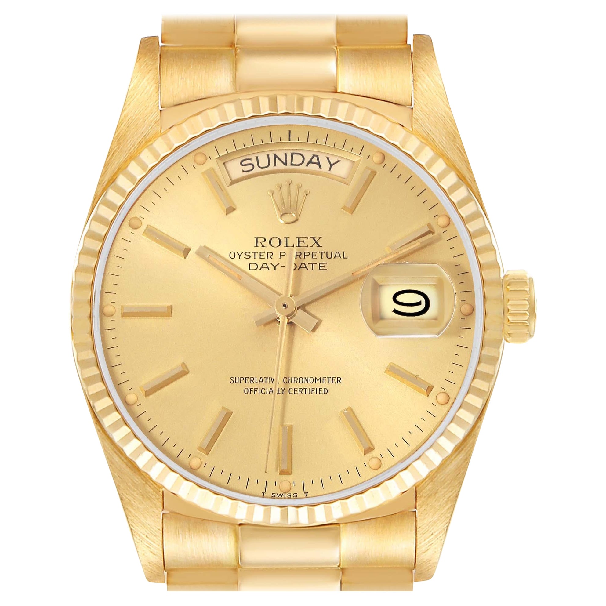 Rolex President Day-Date Yellow Gold Champagne Dial Mens Watch 18038