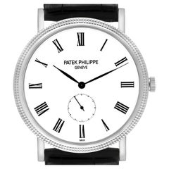 Patek Philippe Calatrava White Gold Black Strap Mens Watch 5119 Papers