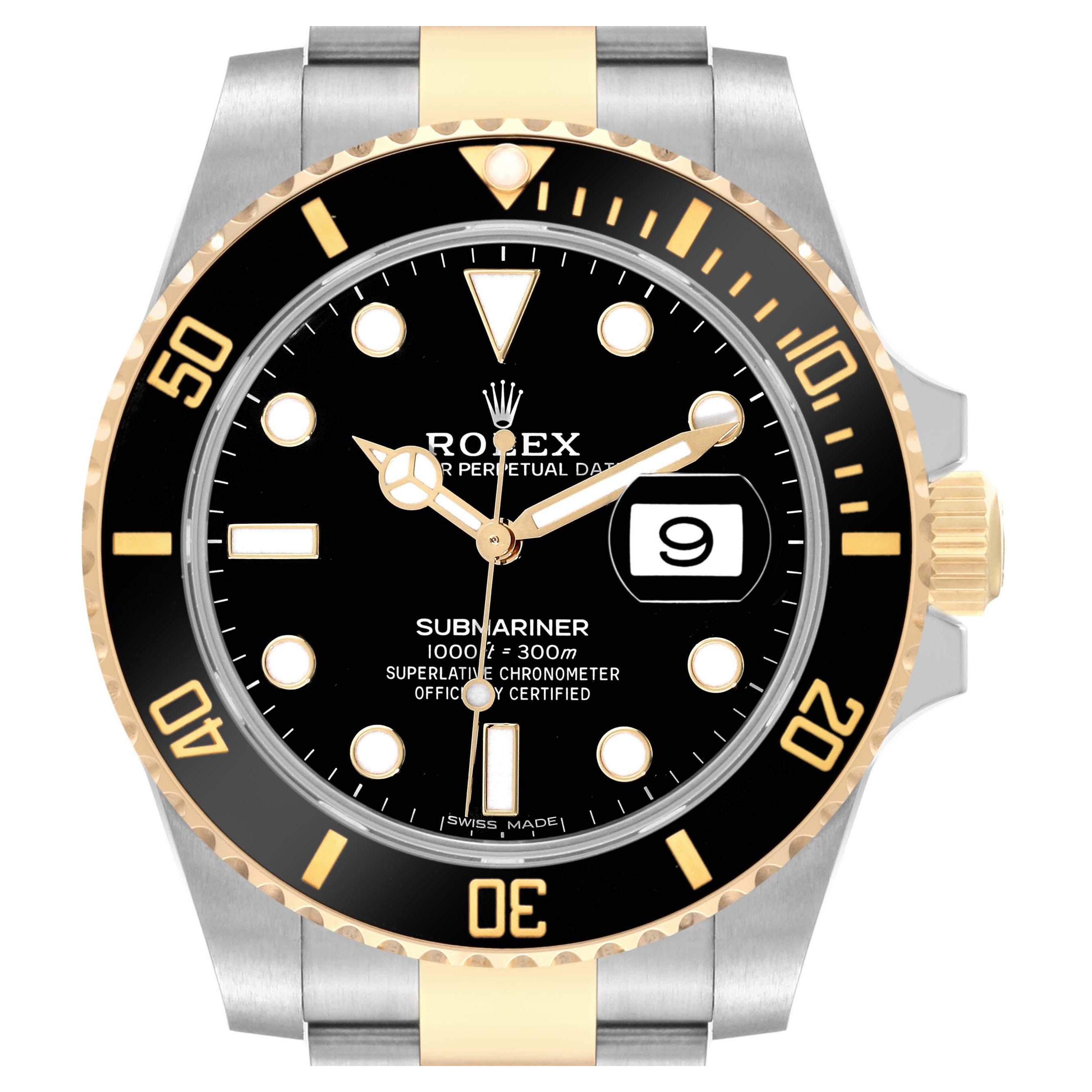 Rolex Submariner Steel Yellow Gold Black Dial Mens Watch 116613 Box Card
