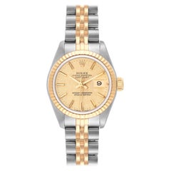 Rolex Datejust Champagne Linen Dial Steel Yellow Gold Ladies Watch 69173