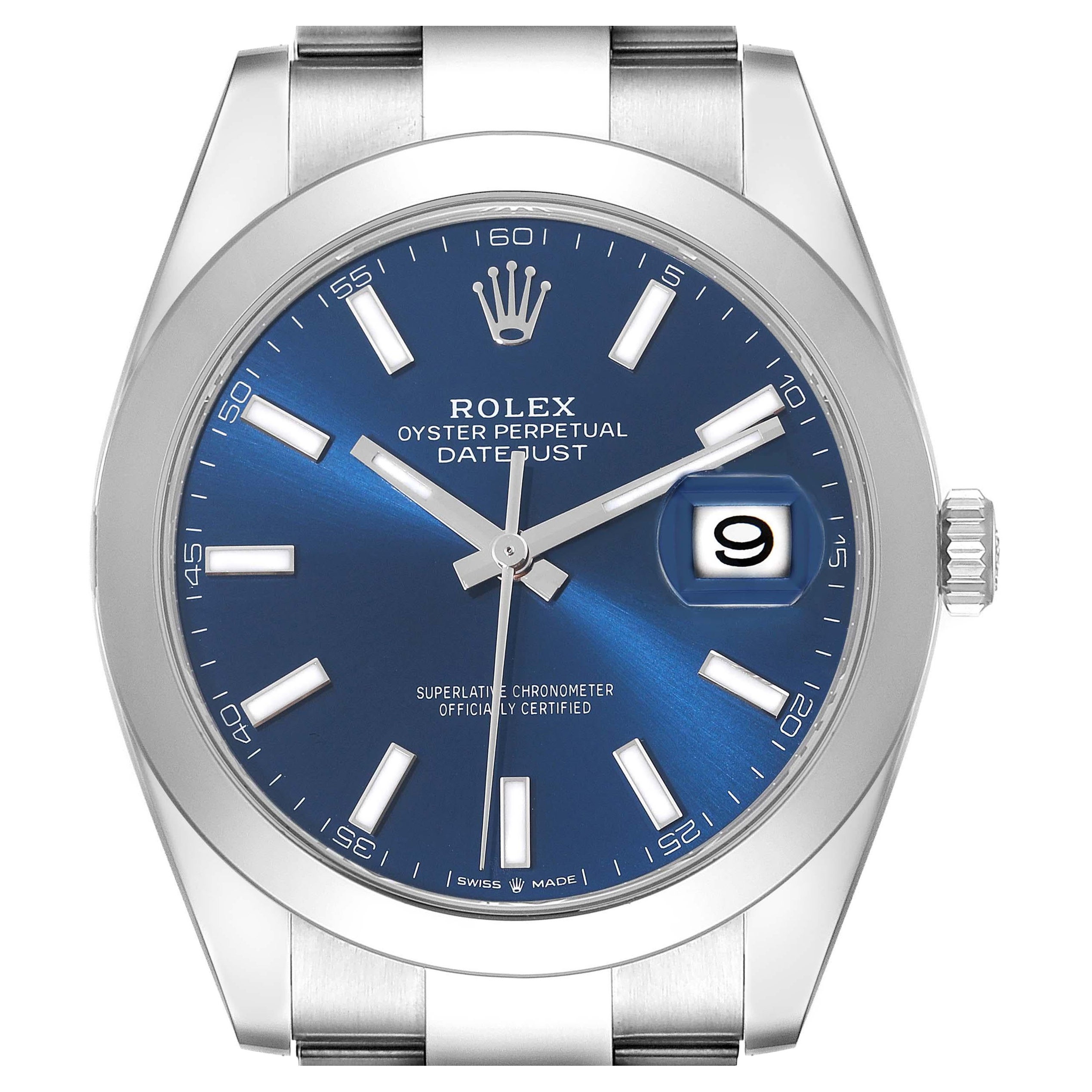 Rolex Montre Datejust 41 en acier avec cadran bleu et lunette lisse pour hommes 126300 en vente