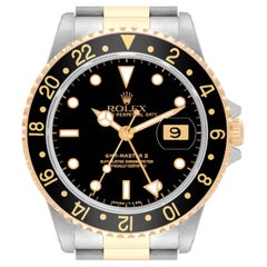 Rolex GMT Master II Black Dial Yellow Gold Steel Mens Watch 16713