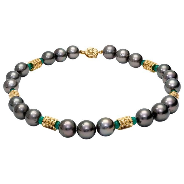 Cassandra Goad Tahitian Pearl Emerald Gold Necklace