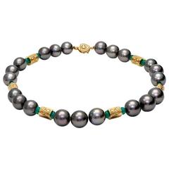 Cassandra Goad Tahitian Pearl Emerald Gold Necklace 11