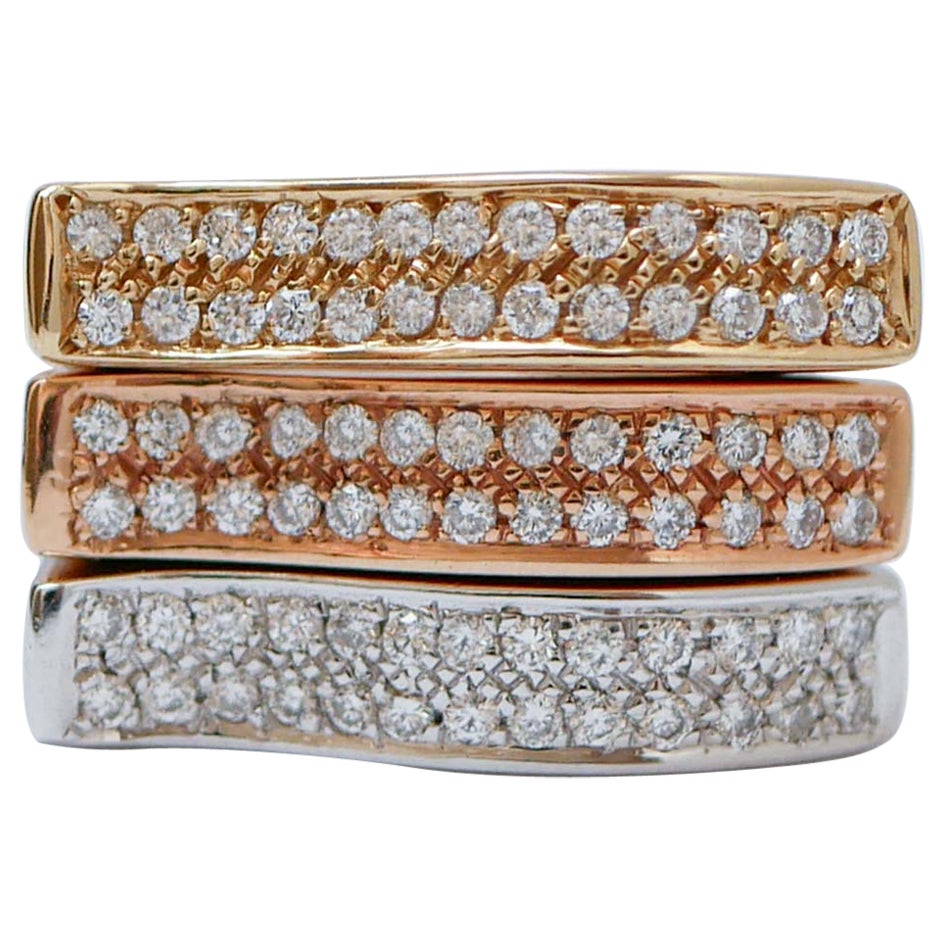 Diamonds, 18 Karat Rose Gold, White Gold and Yellow Gold Rings. For Sale