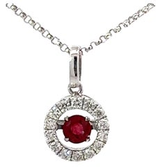 Round Orange Sapphire Diamond Halo Necklace 18k White Gold