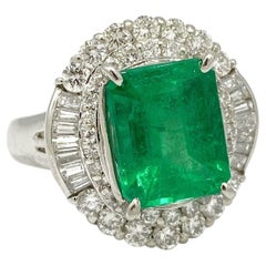 GIA 3.07 Carat Colombian Emerald & Diamond Ballerina Ring in Platinum