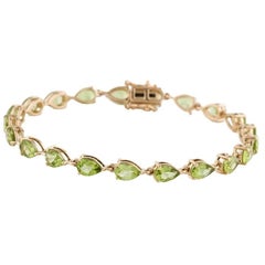14K Peridot Link Bracelet Green Gemstone Yellow Gold - Elegant & Timeless Design