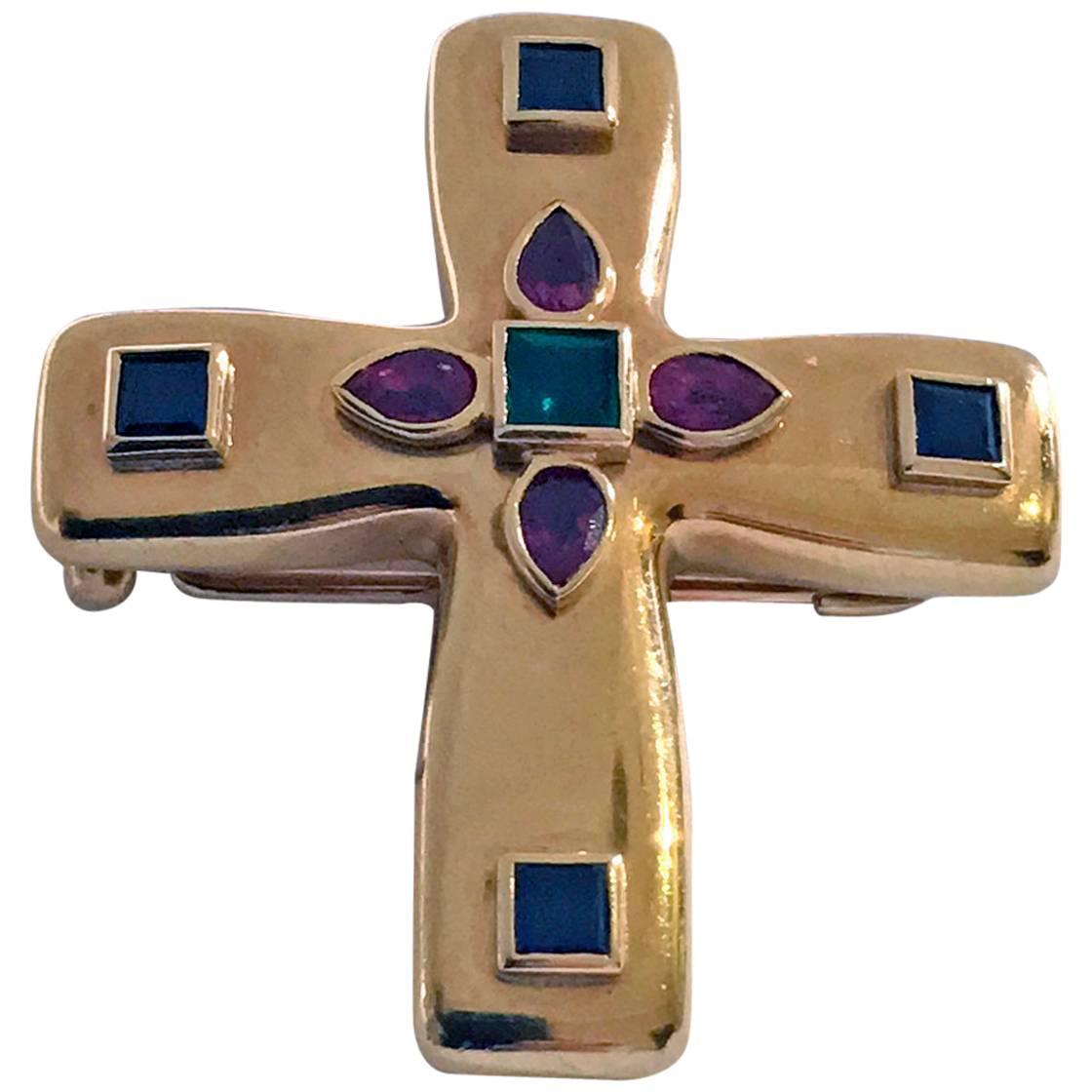 Cartier 18K Gem Crucifix Cross Pendant, 20th century