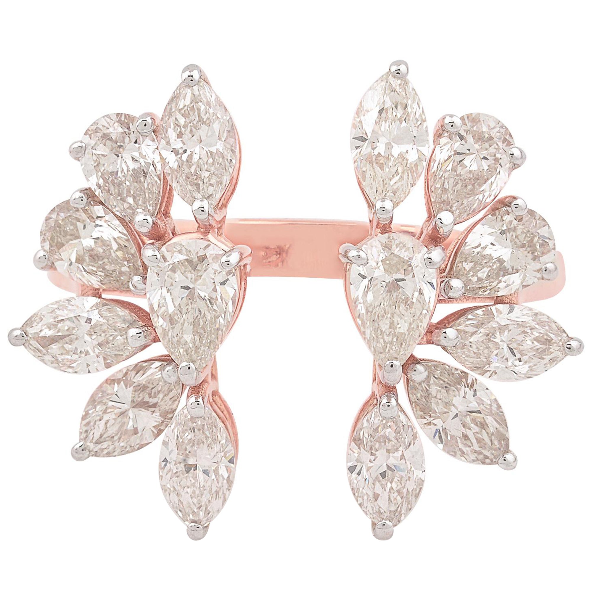 Handgefertigter feiner Ring aus 18 Karat Roségold mit natürlichem Marquise- und birnenförmigem Diamanten