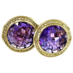 Alex Soldier Amethyst Peridot Gold Symbolica Clip-on Earrings 