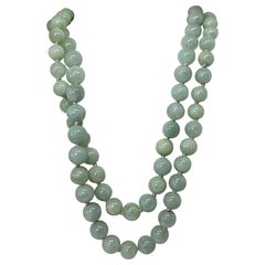 Vintage Art Deco Jade Necklace 30 Inches 14 Karat Yellow Gold 10mm Jade Beads