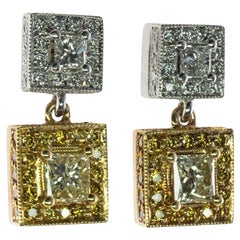 Retro Diamond Earrings 18K Gold Platinum Dangle 2.84 TDW