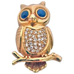 Boucheron 18K Diamond and Sapphire Owl Brooch Pin, 20th century 6