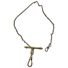 Victorian Albert Kette Halsband 2 Dog Clips Weiß Gold gefüllt Fancy Link T Bar