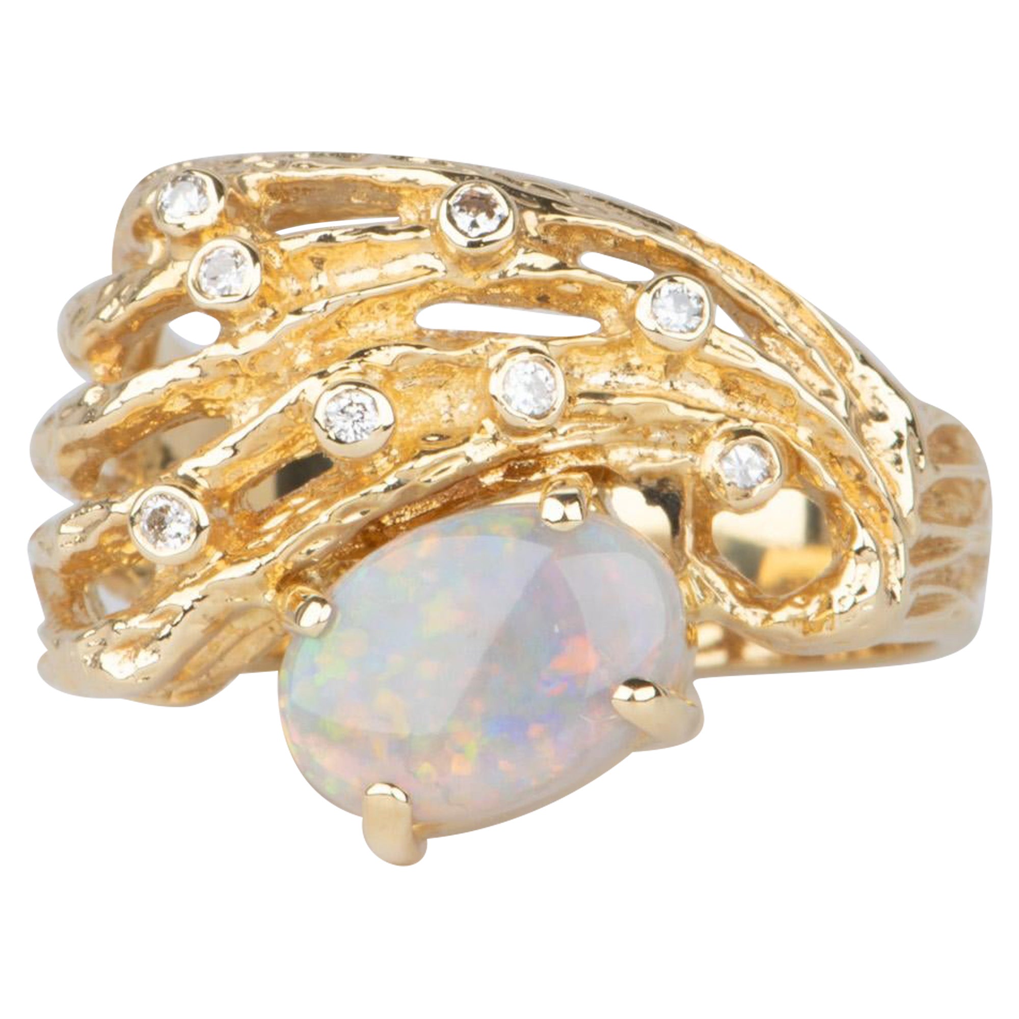 Solid Australian Opal Modernist Design 18K Gold Chunky Ring V1118 For Sale