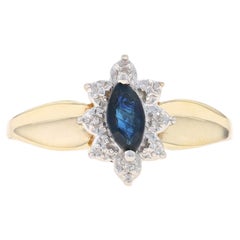 Ring aus Gelbgold mit Saphiren und Diamanten - 10k Marquise .40ctw, floraler Halo-inspiriert