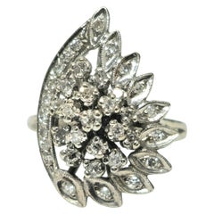 Vintage Late 20th Century Wing Motif 14k White Gold Diamond Engagement Ring 