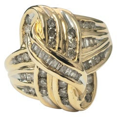 Bague de fiançailles de style Art déco en or jaune 14 carats avec diamants de 2,10 carats pour femme.