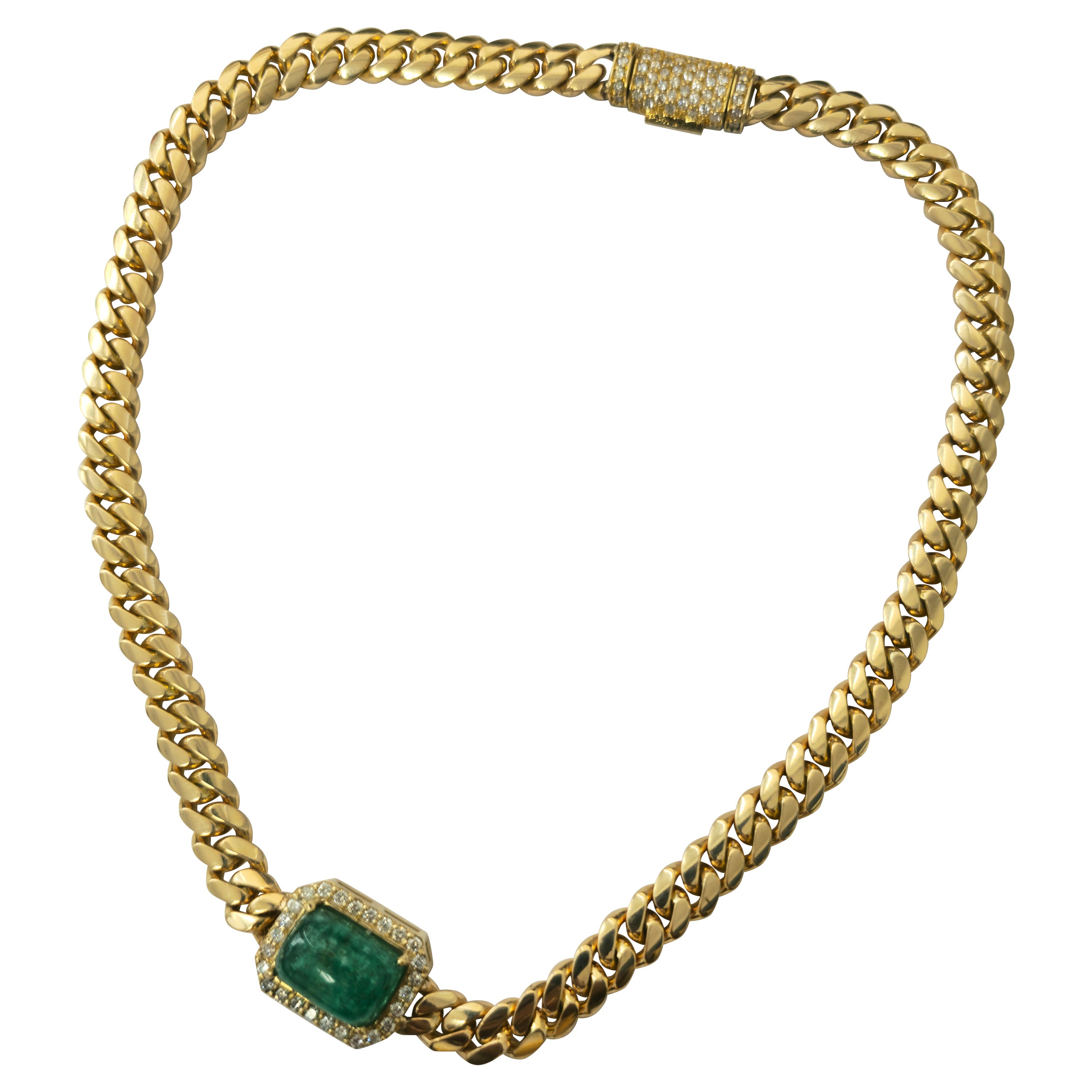 Rare 12.40 carat Colombian Emerald & Diamond Cuban Link Necklace