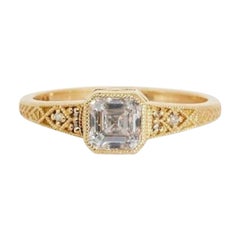 Exquisite 1.04ct Ascher Diamond Ring with Side Diamonds in 18K Yellow Gold