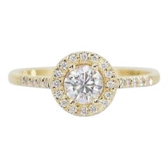 Mesmerizing 1.00ct Round Brilliant Halo Pave Diamond Ring in 18K Yellow Gold