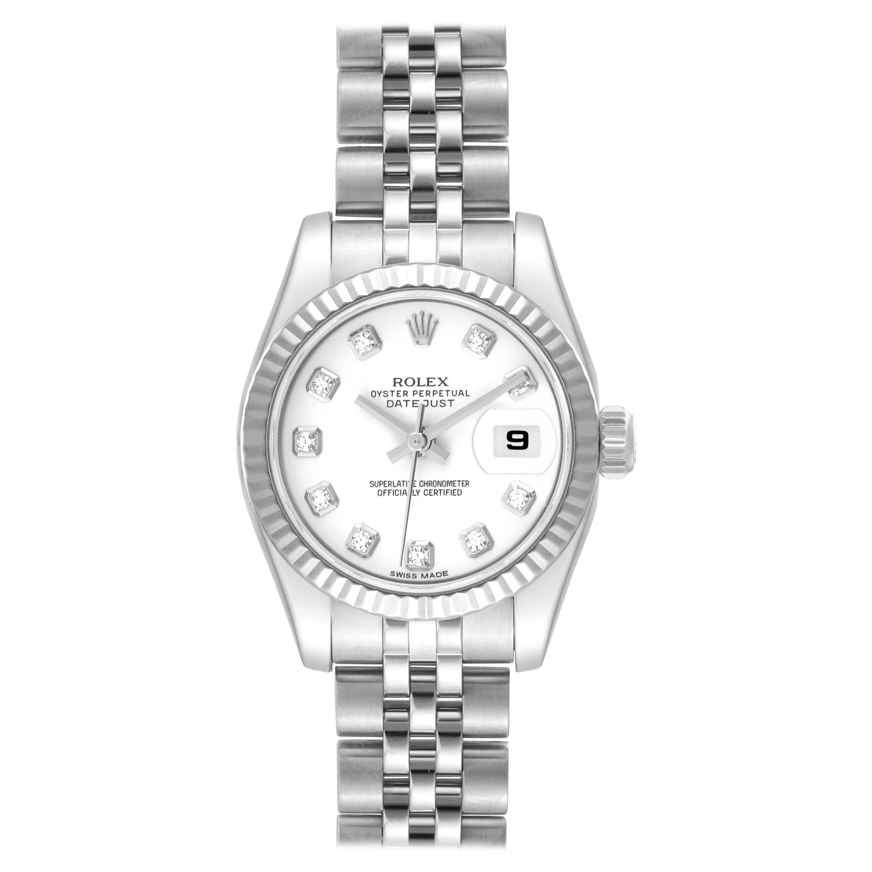Rolex Datejust Steel White Gold Diamond Dial Ladies Watch 179174 Box Card
