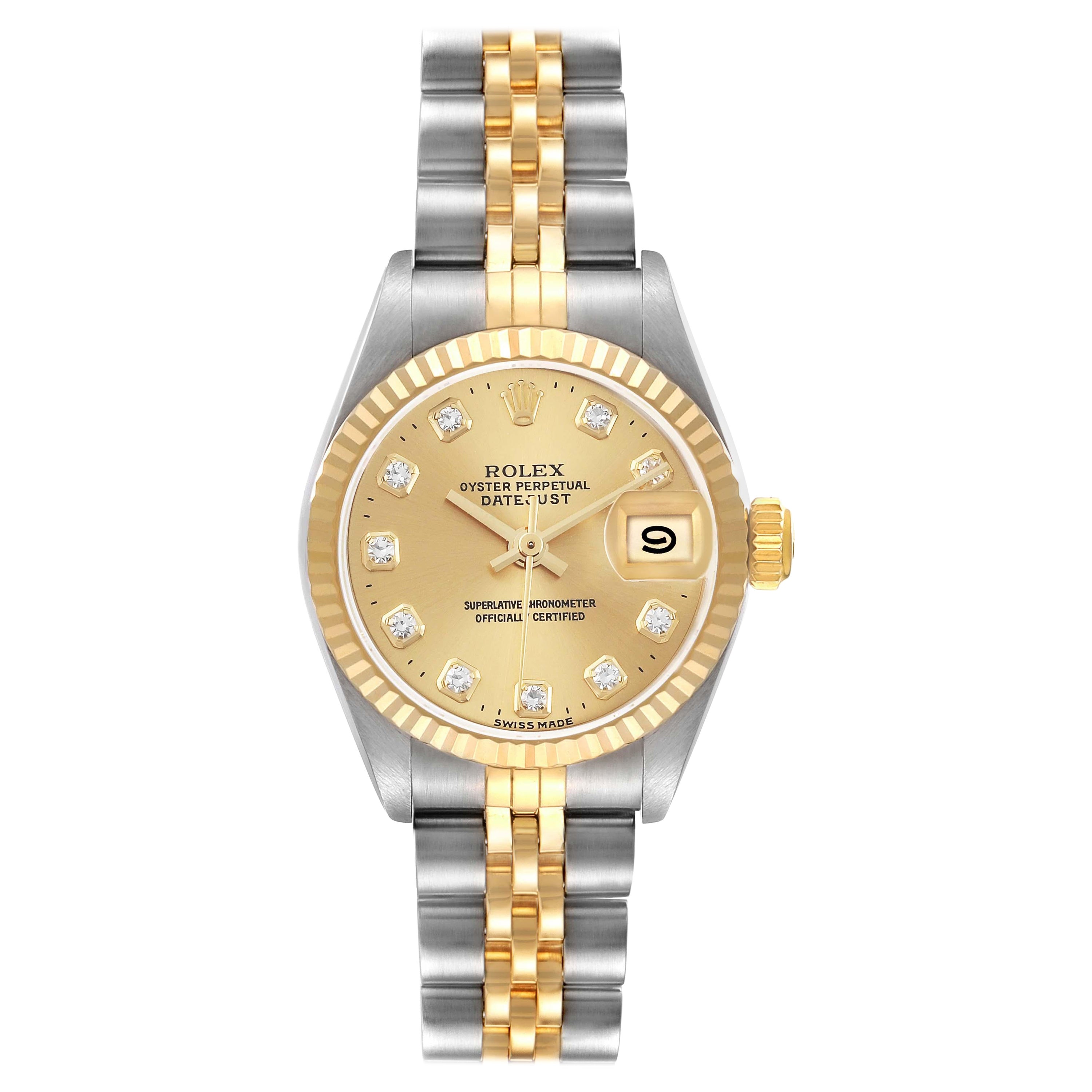 Rolex Datejust Steel Gold Silver Anniversary Dial Ladies Watch 69173
