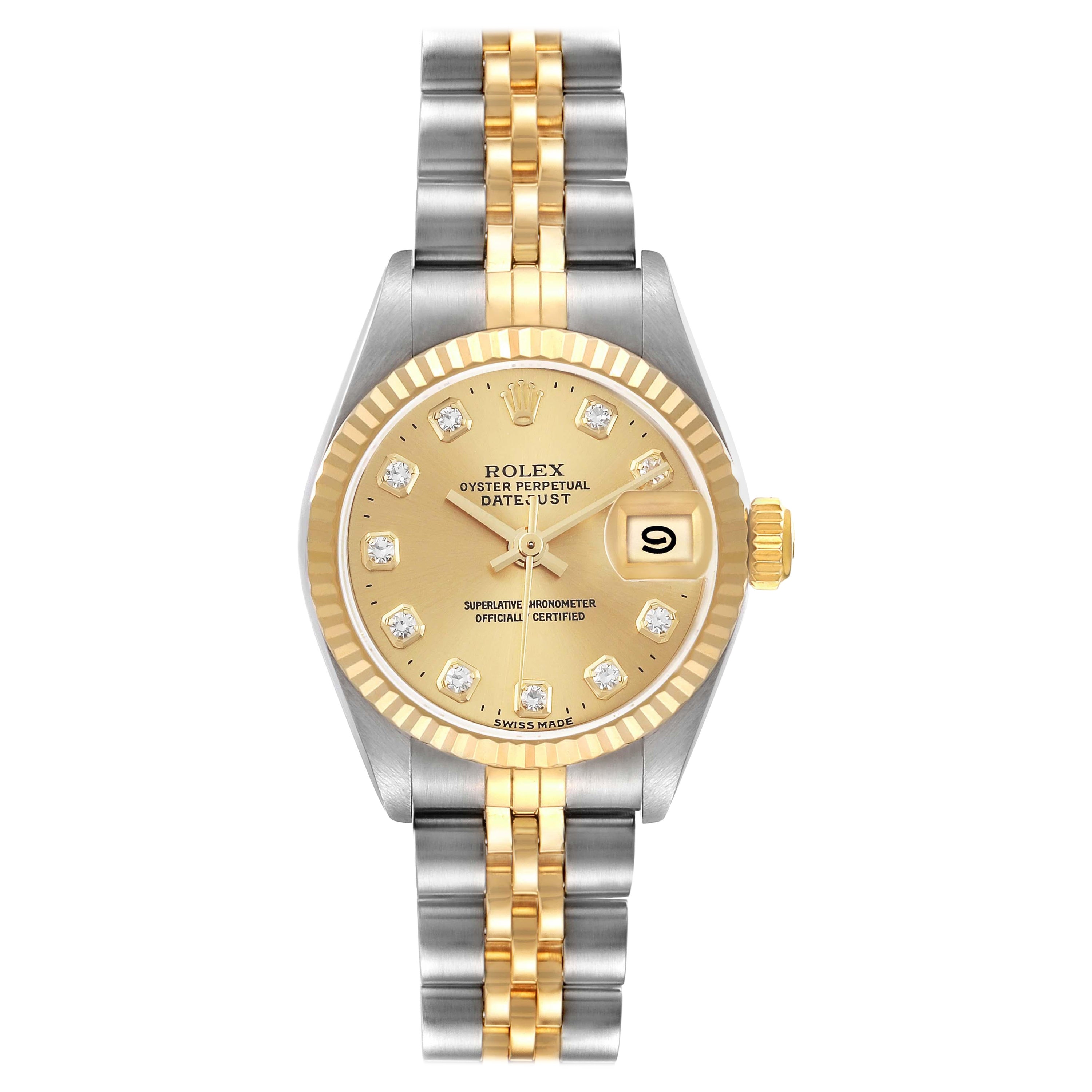 Rolex Datejust Diamond Dial Steel Yellow Gold Ladies Watch 69173