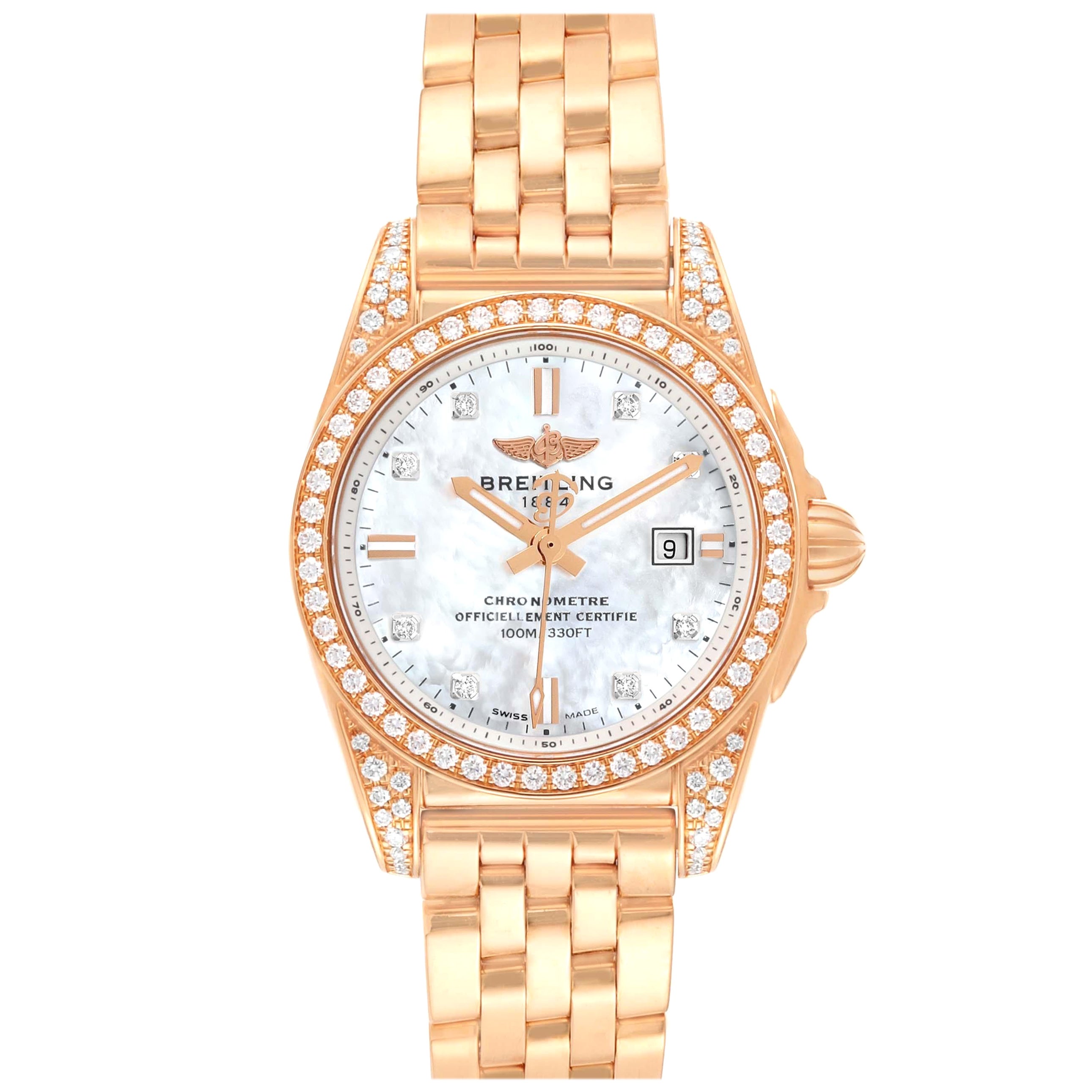 Breitling Galactic 29 Mother of Pearl Dial Rose Gold Diamond Ladies Watch