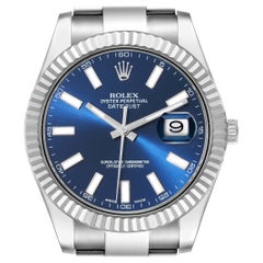 Rolex Datejust II 41 Blue Dial Steel White Gold Mens Watch 116334