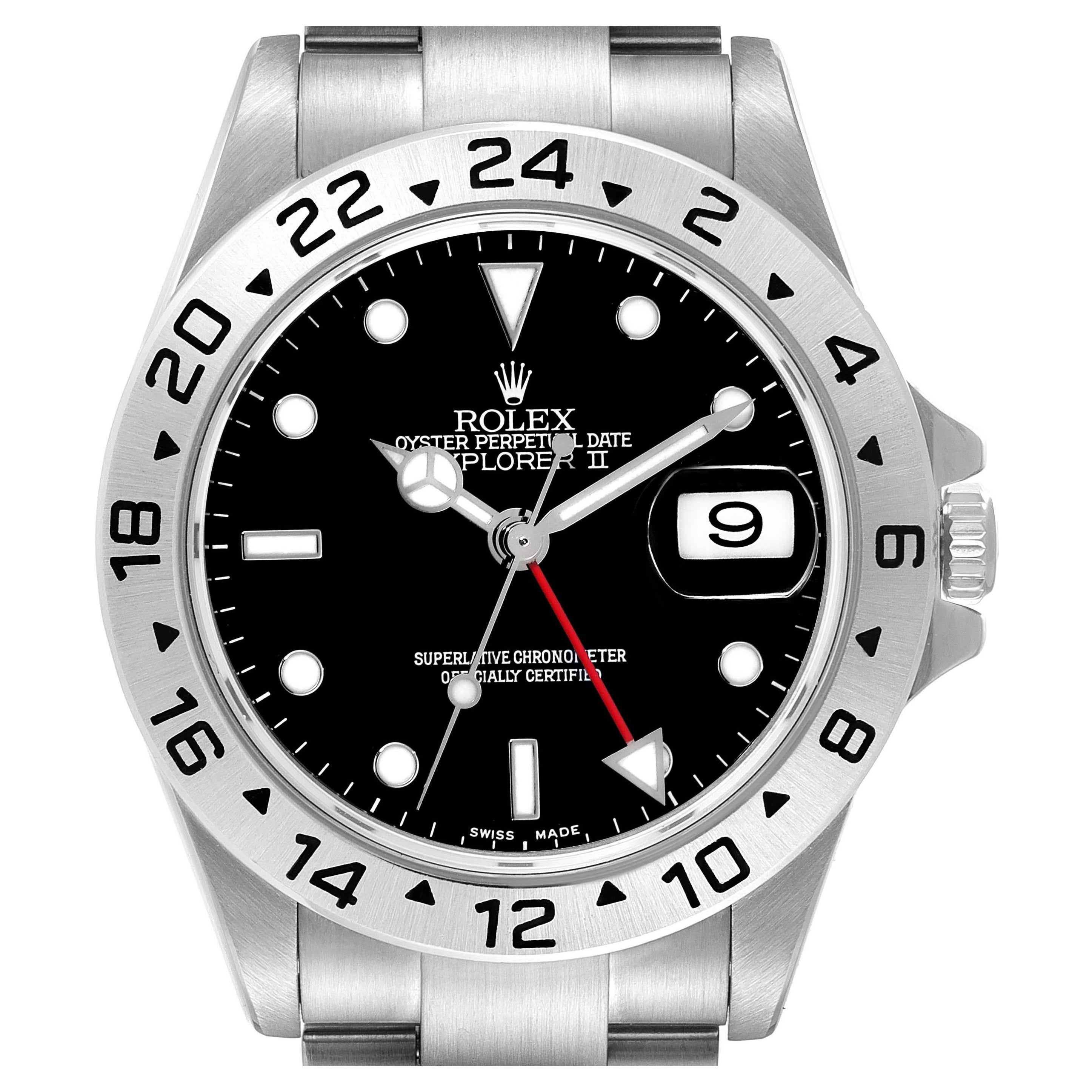 Rolex Explorer II Black Dial Steel Mens Watch 16570 Box Papers