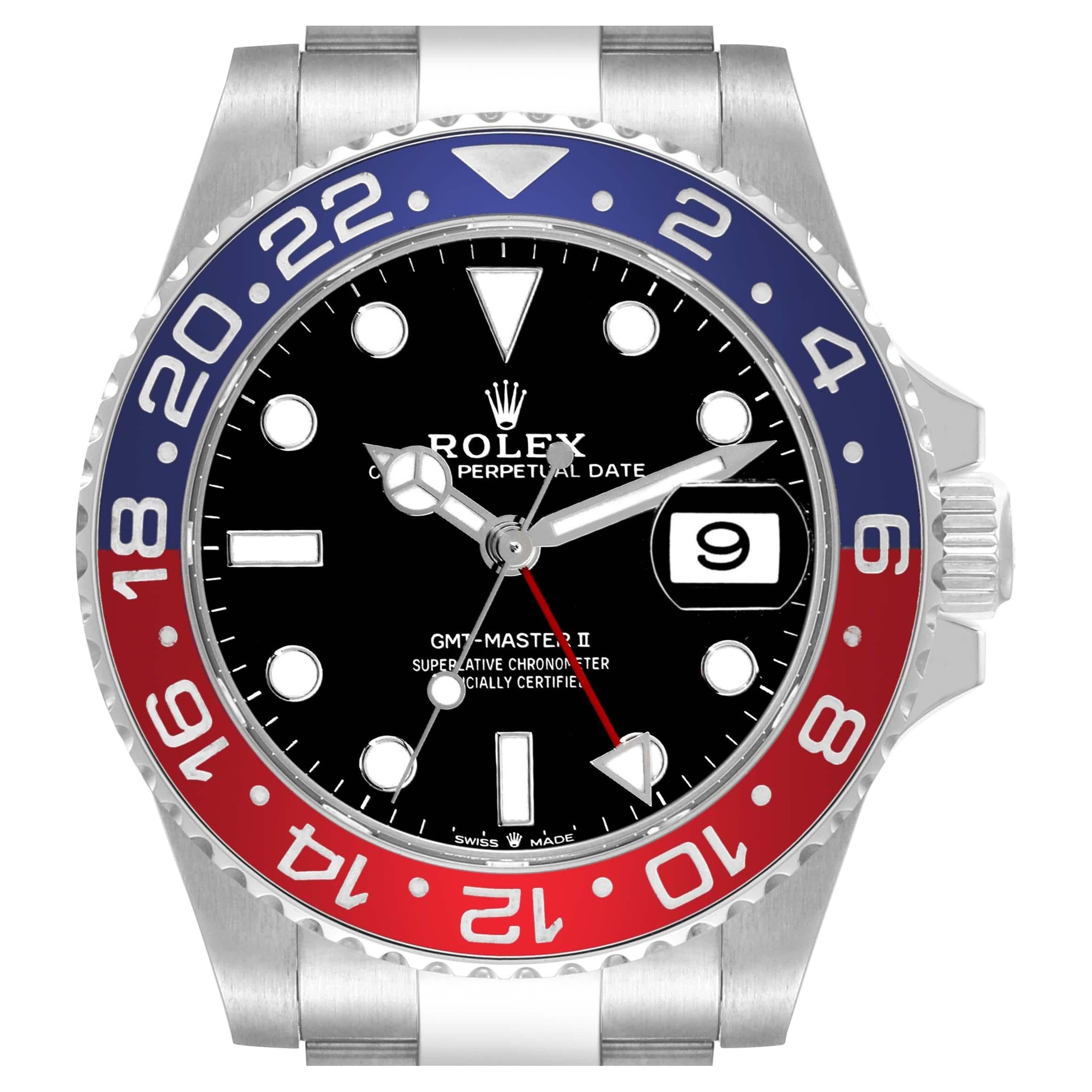 Rolex GMT Master II Blue Red Pepsi Bezel Steel Mens Watch 126710 Box Card For Sale