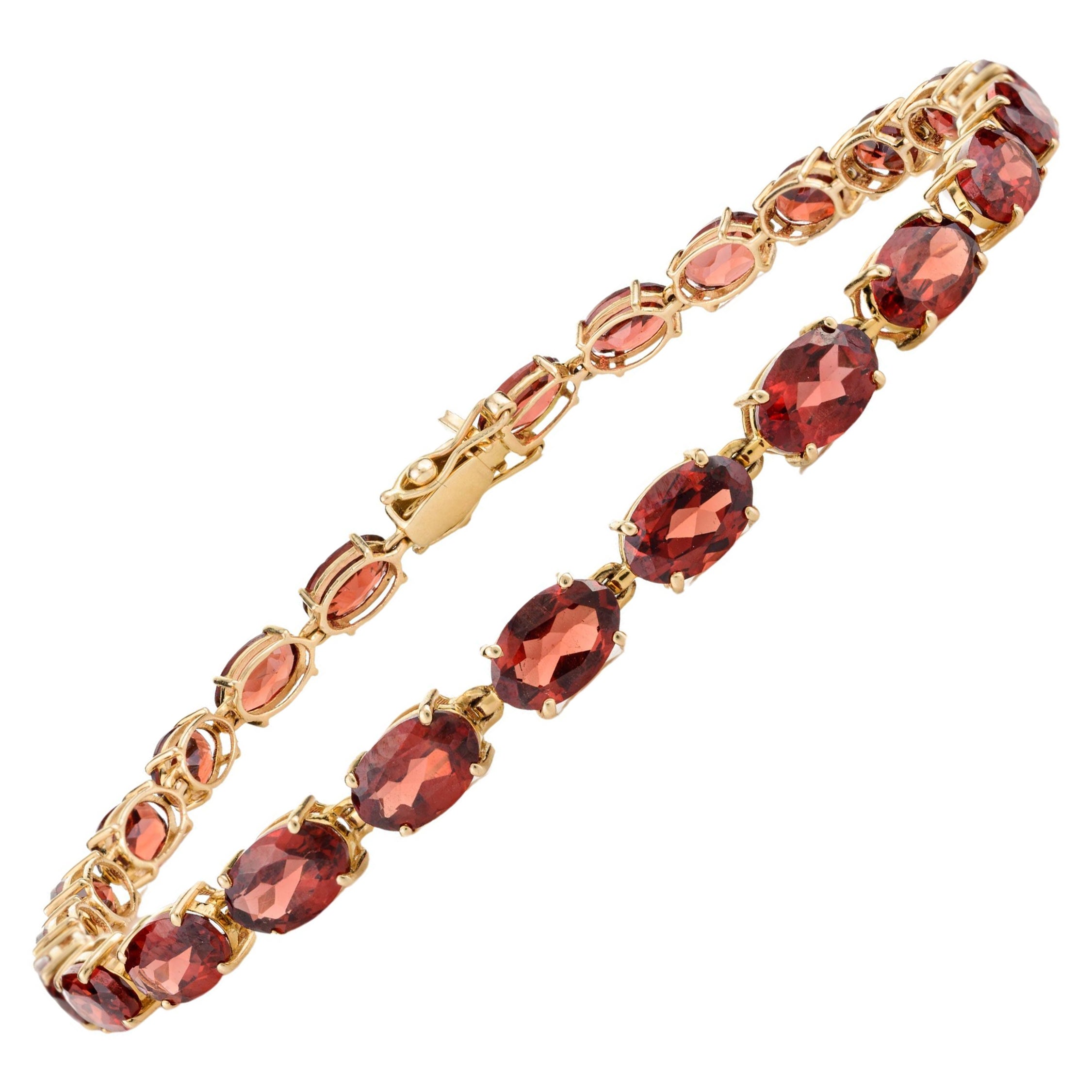 14k Solid Yellow Gold 13.26 Carats Garnet Tennis Bracelet Wedding Gift for Her For Sale