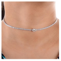 Choker-Halskette aus 14 Karat massivem Weißgold mit Diamanten im Smaragdschliff und Diamanten, handgefertigt