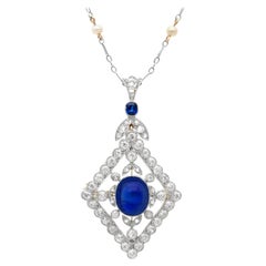Pendentif / broche saphir basaltique de 4,40 carats, diamant de 3,14 carats et perle